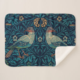William Morris Vintage Blue Birds Pattern Sherpa Blanket
