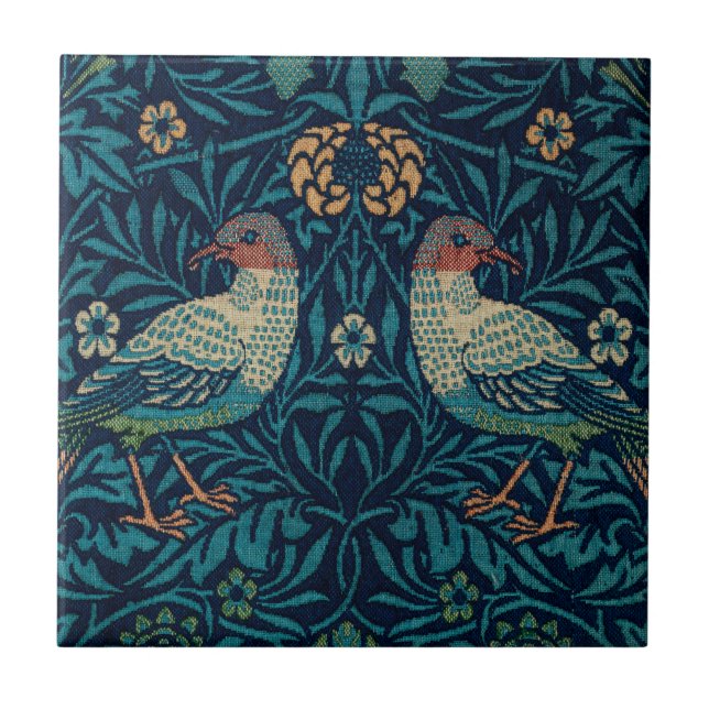 William Morris Vintage Blue Birds Pattern  Tile (Front)
