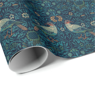 William Morris Vintage Blue Birds Pattern Wrapping Paper