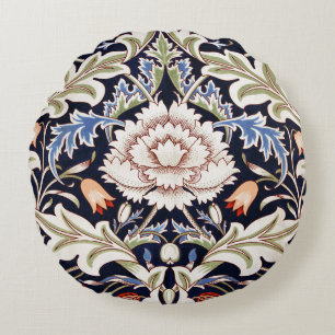 William Morris Vintage Blue Flowers Floral Pattern Round Pillow