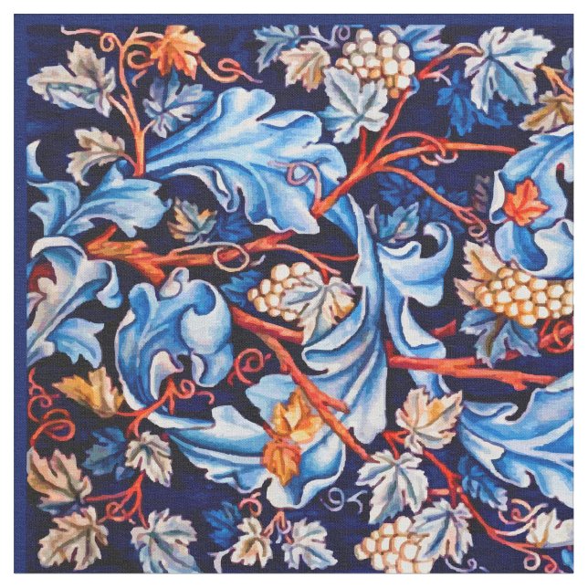 William Morris Vintage Blue Grapes Pattern Fabric (Close Up)