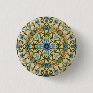 William Morris Vintage Blue Vine Seamless Pattern 1 Inch Round Button