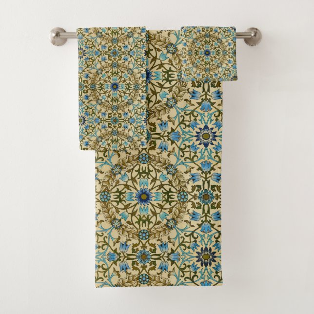 William Morris Vintage Blue Vine Seamless Pattern Bath Towel Set (Insitu)