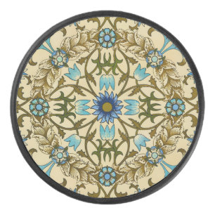 William Morris Vintage Blue Vine Seamless Pattern Hockey Puck