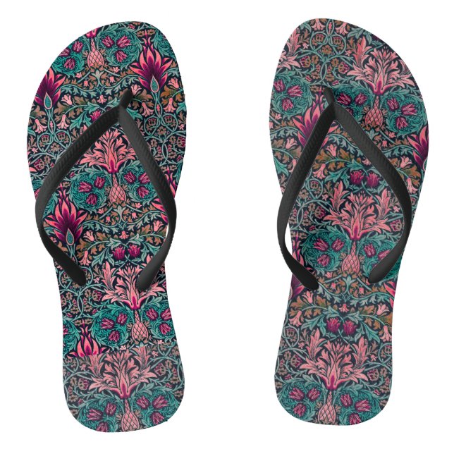 William Morris Vintage Botanical Pattern  Flip Flops (Footbed)