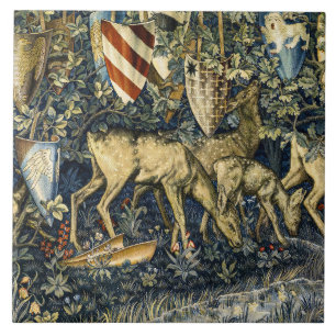 William Morris Vintage Deer & Shields Tapestry Art Tile
