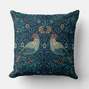 William Morris Vintage Floral Bird Throw Pillow