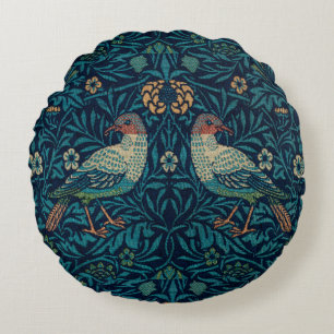 William Morris Vintage Floral Birds Round Pillow