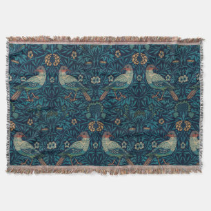 William Morris Vintage Floral Birds Throw Blanket
