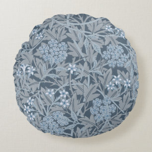 William Morris Vintage Floral Blue Jasmine Round Pillow