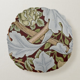 William Morris Vintage Floral Flower White Red Round Pillow