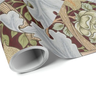 William Morris Vintage Floral Flower White Red   Wrapping Paper