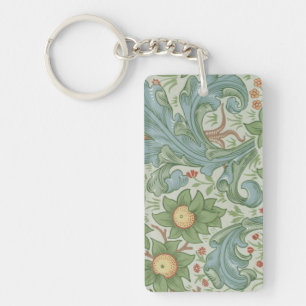 William Morris Vintage Floral Green Blue Orchard Keychain