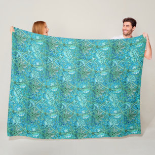 William Morris Vintage Floral Pattern Flowers Blue Fleece Blanket