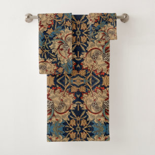 William Morris Vintage Floral Pattern Red Blue     Bath Towel Set