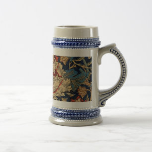 William Morris Vintage Floral Pattern Red Blue Beer Stein