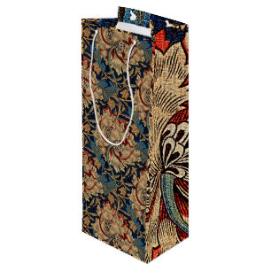 William Morris Vintage Floral Pattern Red Blue     Wine Gift Bag