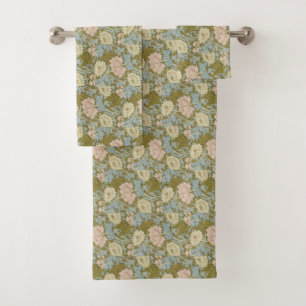 William Morris Vintage Floral Pink Chrysanthemum Bath Towel Set