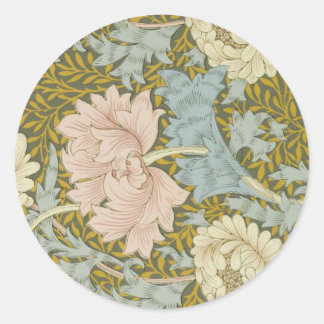 William Morris Vintage Floral Pink Chrysanthemum Classic Round Sticker