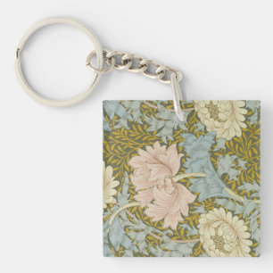 William Morris Vintage Floral Pink Chrysanthemum Keychain