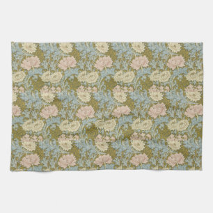 William Morris Vintage Floral Pink Chrysanthemum Kitchen Towel