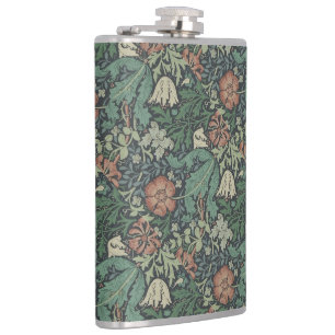 William Morris Vintage Floral Pink Green Compton   Hip Flask