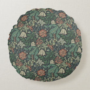 William Morris Vintage Floral Pink Green Compton Round Pillow