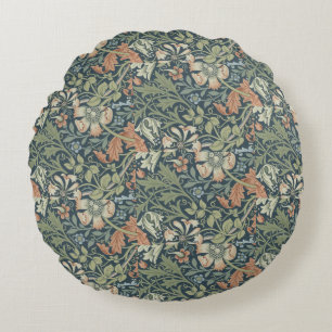 William Morris Vintage Floral Pink Green Compton Round Pillow