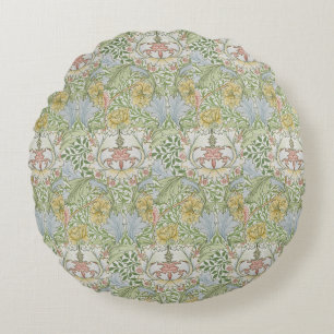 William Morris Vintage Floral Pink Green Myrtle Round Pillow