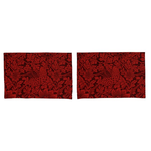William Morris Vintage Flowers Birds Red           Pillowcase (Front-Set)