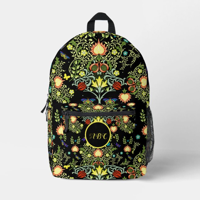 William Morris Vintage Flowers Monogram Printed Backpack (Front)