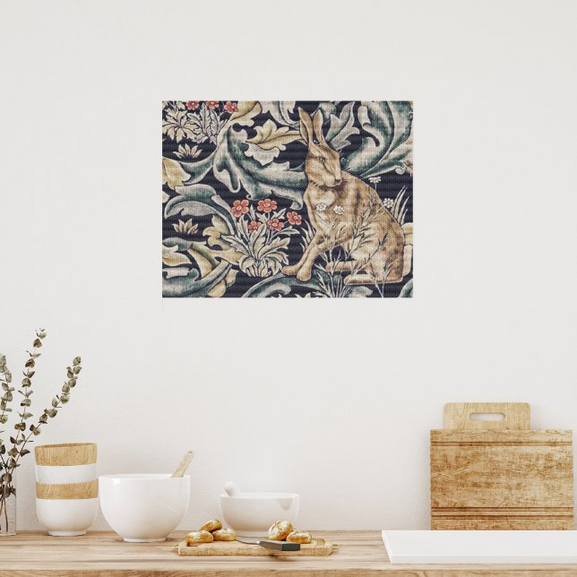 William Morris Vintage Forest Rabbit Floral Poster (Kitchen)