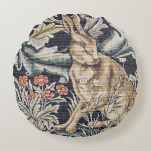 William Morris Vintage Forest Rabbit Floral Round Pillow