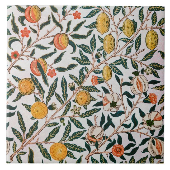 William Morris Vintage Fruit Pomegranate White Tile (Front)