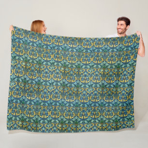 William Morris Vintage Gold Green Blue  Fleece Blanket