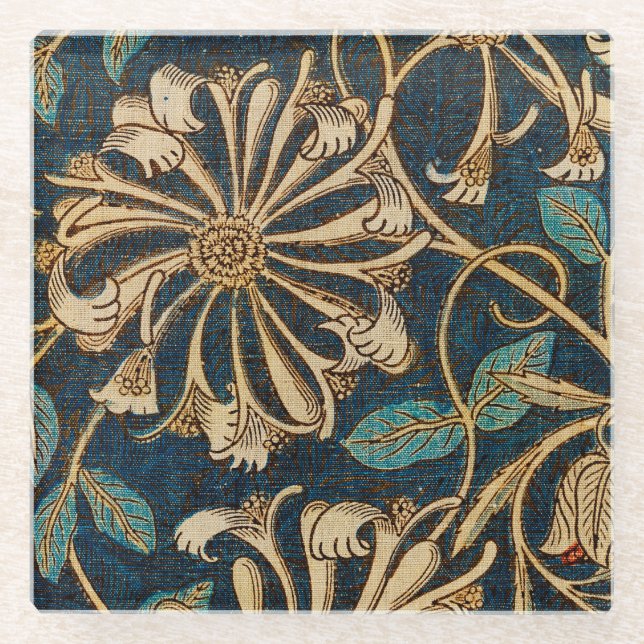 William Morris Vintage Honeysuckle  Glass Coaster (Front)