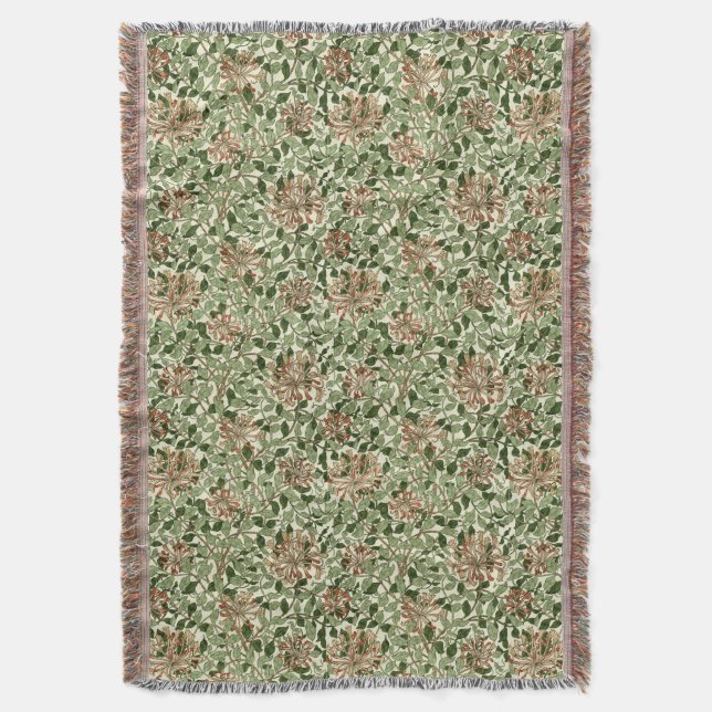 William Morris Vintage Honeysuckle Pattern Throw Blanket (Front Vertical)