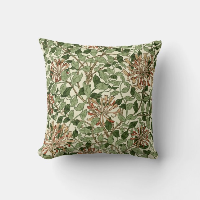 William Morris Vintage Honeysuckle Pattern Throw Pillow (Front)