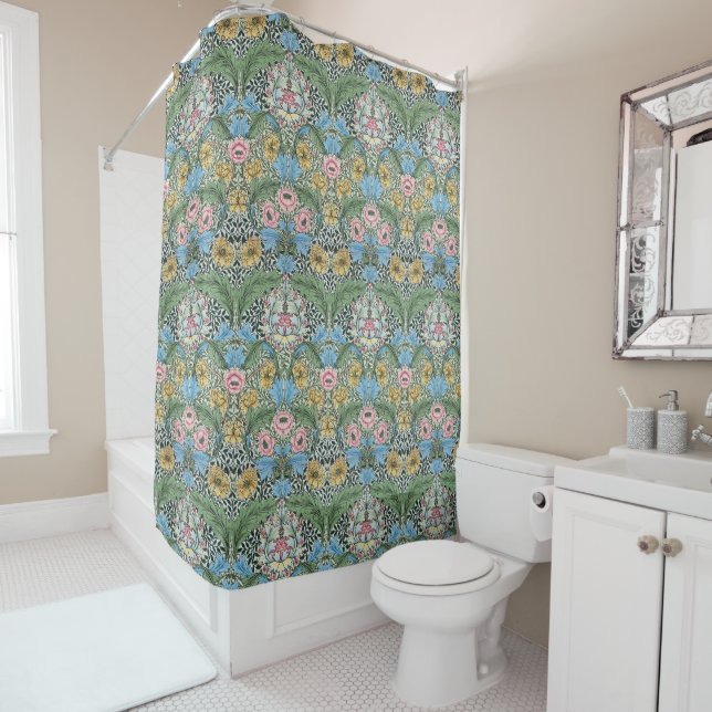 William Morris Vintage Myrtle Flowers Yellow Blue  (In Situ)