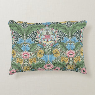 William Morris Vintage Myrtle Flowers Yellow Blue Accent Pillow