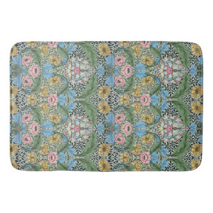 William Morris Vintage Myrtle Flowers Yellow Blue Bath Mat