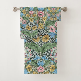William Morris Vintage Myrtle Flowers Yellow Blue  Bath Towel Set