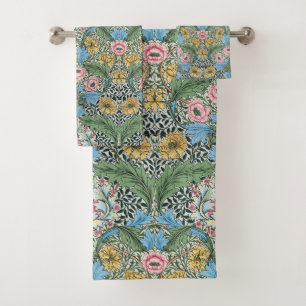 William Morris Vintage Myrtle Flowers Yellow Blue  Bath Towel Set