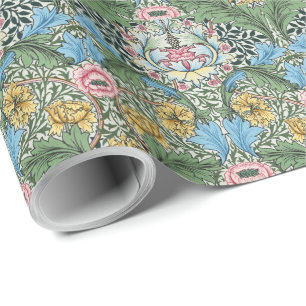 William Morris Vintage Myrtle Flowers Yellow Blue  Wrapping Paper