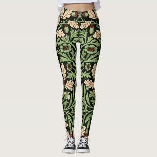 William Morris Vintage Oak Black Red Pattern Leggings