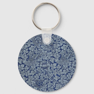 William Morris Vintage Pattern Bird and Anemone   Keychain