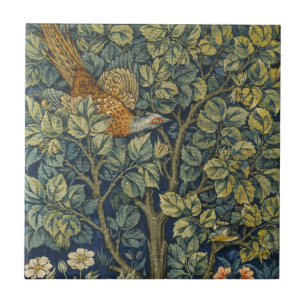 William Morris Vintage Pheasant Squirrel Flower Tile
