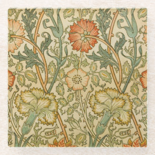 William Morris Vintage Pink and Rose Pattern Glass Coaster