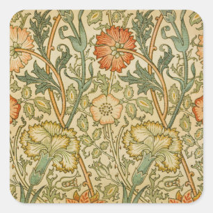 William Morris Vintage Pink and Rose Pattern Square Sticker