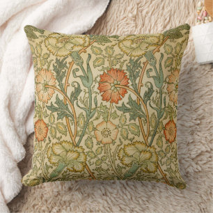 William Morris Vintage Pink and Rose Pattern Throw Pillow